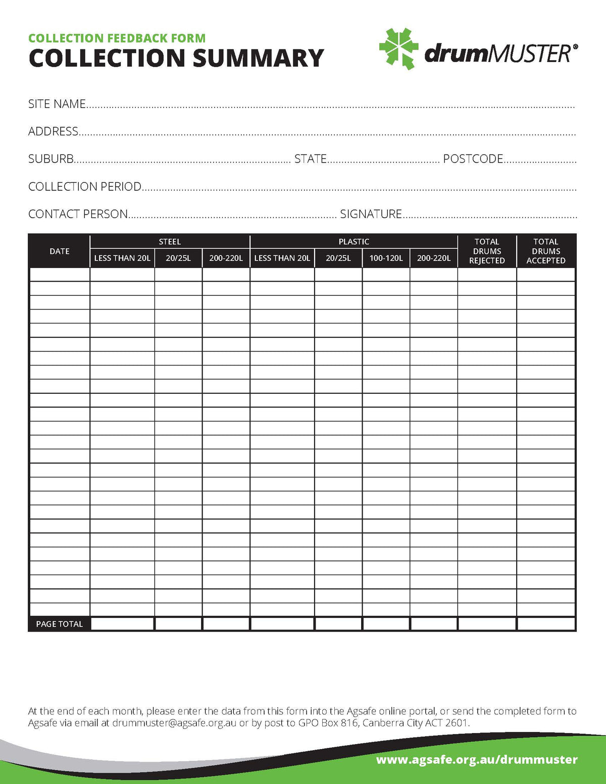Collection Feedback Form - drumMUSTER