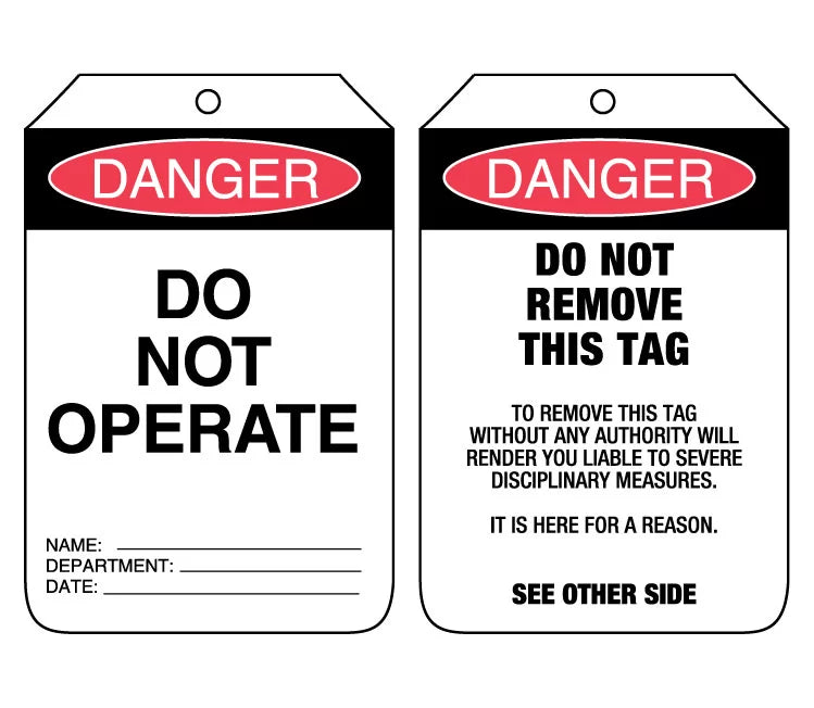 Danger Do Not Operate - Cardboard Tags - Pkt of 100 - Punched Hole/No String (90x140mm)