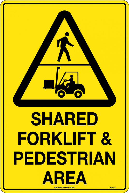 Shared Forklift & Pedestrian Area - 450 x 300mm - (With Picto In Triangle)