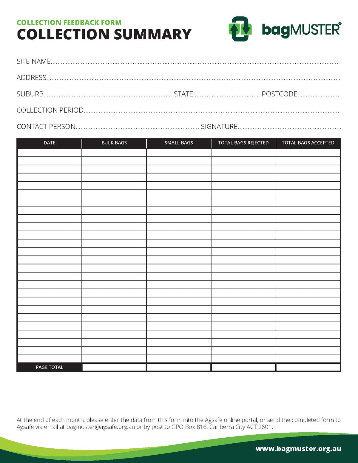 Collection Feedback Form - bagMUSTER