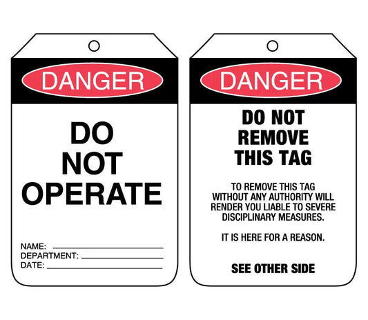 Danger Do Not Operate - Cardboard Tags - Pkt of 100 - Punched Hole/No String (90x140mm)