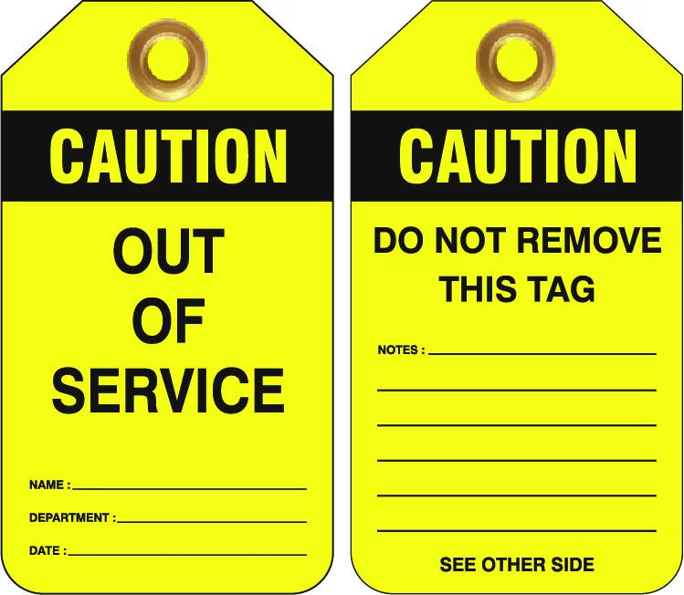 Caution Out Of Service - Heavy Duty PVC Tags - Pkt of 25 (80x140mm)
